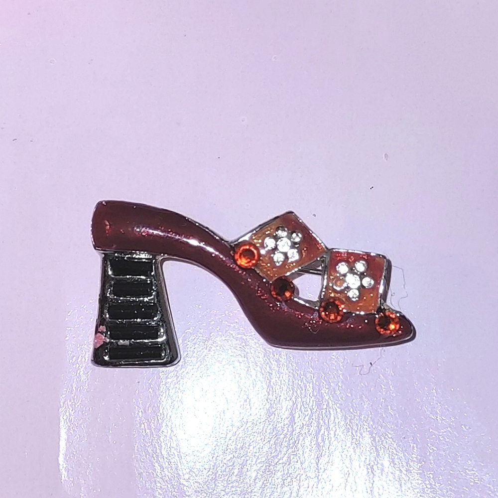 Red Hi-Heel Sandal Tac Pin w/ Orange Rhinestones